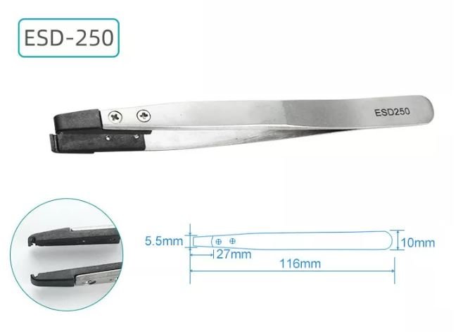ESD-250 ESD Replaceable Tip Stainless Steel Tweezers ESD-250 ESD Replaceable Tip Stainless Steel Tweezers - Image 2
