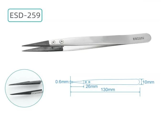 ESD-259 ESD Replaceable Tip Stainless Steel Tweezers ESD-259 ESD Replaceable Tip Stainless Steel Tweezers - Image 2