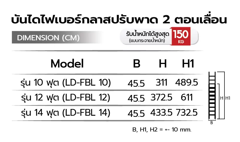 บันไดไฟเบอร์กลาสพาด 2 ตอนเลื่อน 12 ฟุต LD-FBL12 บันไดไฟเบอร์กลาสพาด 2 ตอนเลื่อน 12 ฟุต LD-FBL12 - Image 2