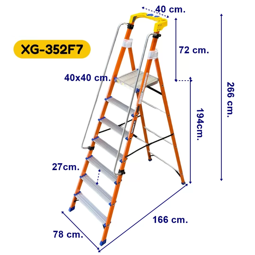 บันไดแพลตฟอร์มไฟเบอร์กลาสมีราวจับ รุ่นจัมโบ้ 7 ฟุต XG-352F7 บันไดแพลตฟอร์มไฟเบอร์กลาสมีราวจับ รุ่นจัมโบ้ 7 ฟุต XG-352F7 - Image 2