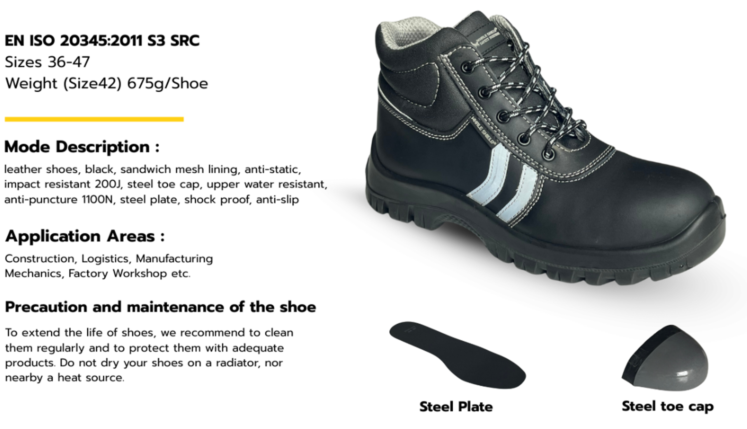 Safety Shoes รุ่น XH16253 Size 35-47 (หัวเหล็ก-พื้นเหล็ก) Safety Shoes รุ่น XH16253 Size 35-47 (หัวเหล็ก-พื้นเหล็ก) - Image 2